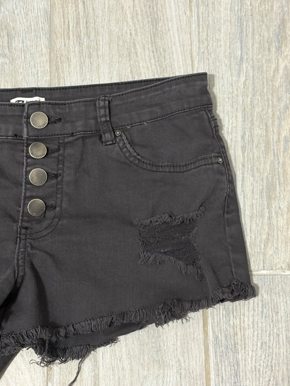 Women's Billabong Black Low Rise, Button Fly, Distressed Jean Shorts - 27